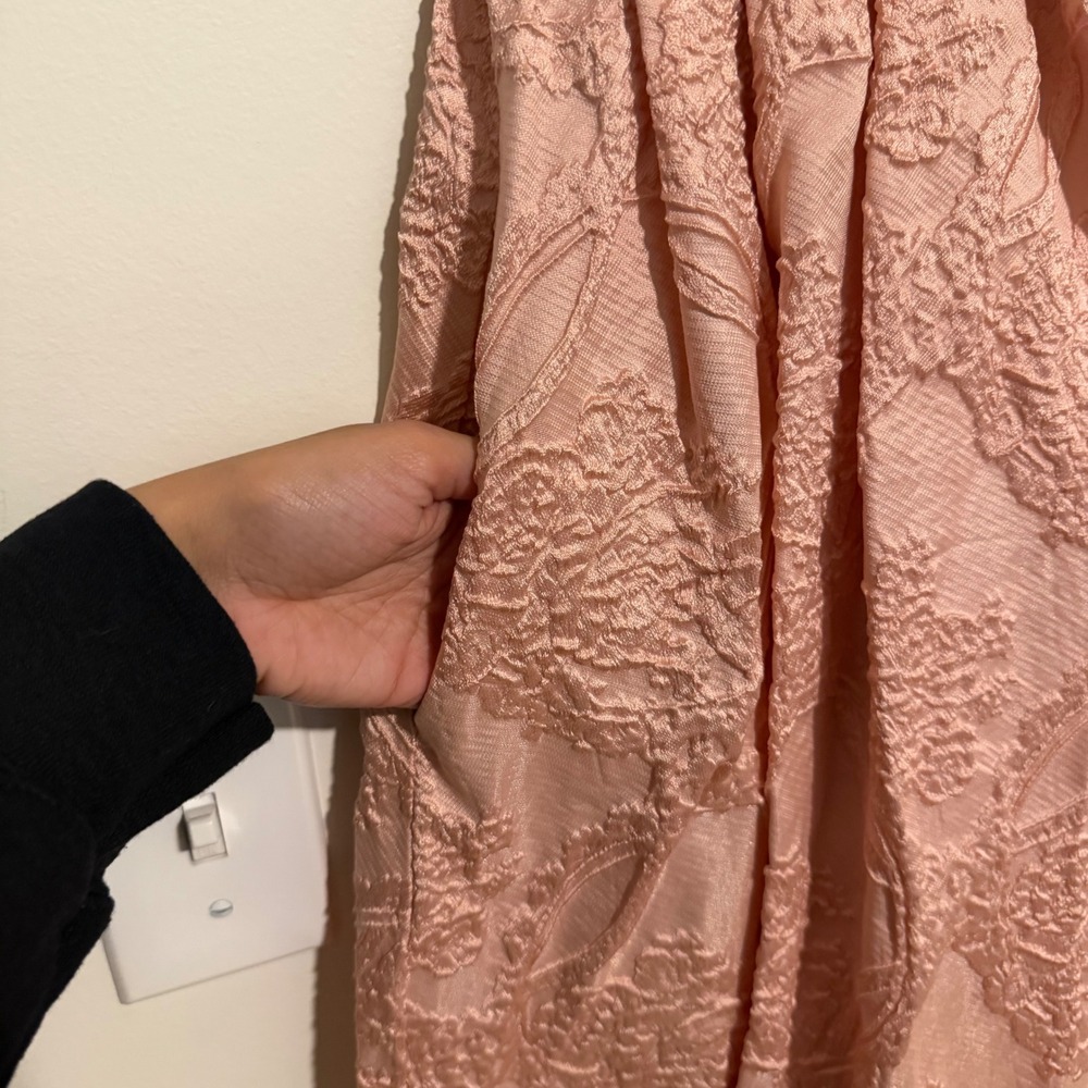 Entro Pink Floral Jacquard Strapless Midi Dress Pleated Bodice Pockets Size L - Picture 4 of 5